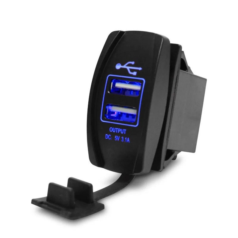 Bluejw Rocker Switch Style Dual USB Car Charger 3.1A, LED Backlight, Automobile Charger Socket - [Color Option] - Image 1